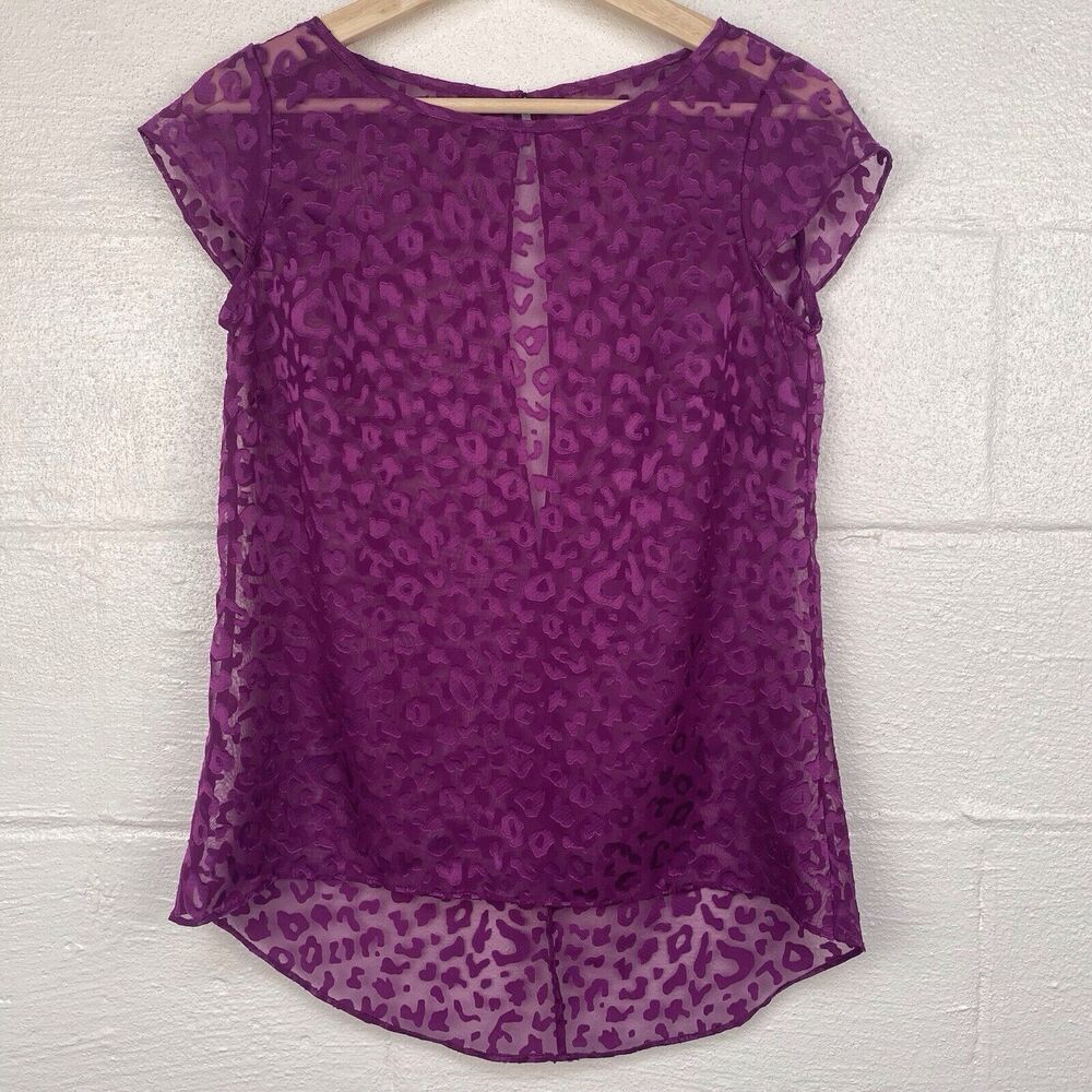 WHBM Burnout Leopard Print Sheer Blouse Magenta XS